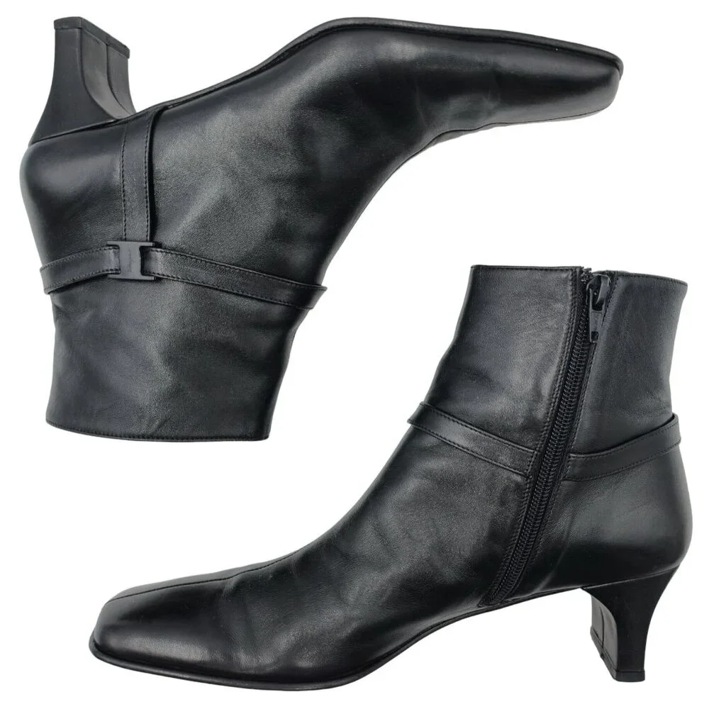 Ferragamo Italy Womens 8.5 4A Narrow Black Leather Dress Shoes Zip Ankle Boots - Picture 3 of 12